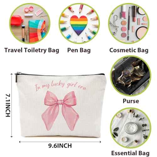 4Pcs Pink Coquette Bow Makeup Bag, Preppy Cosmetic Bags Zipper Pouch Travel Toiletry Bag, Pink Trendy Gifts for Women Girls Coworker Friends Travel Storage Accessories Birthday Christmas Gifts-2