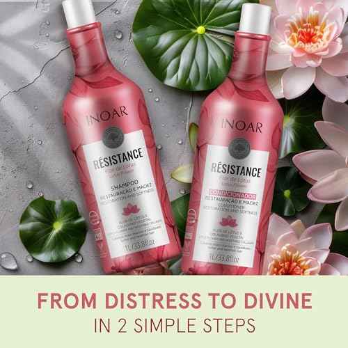 Inoar R?sistance Flor de Lotus Shampoo & Conditioner Kit with Lotus Flower Extract & Plant-Based Collagen for Hair Strengthening & Shine, 33.8 fl.oz Each