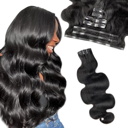 16 inch Seamless Body Wave Clip in Extensions Real Human Hair Extensions Clip Ins 110g 7pcs Thick Invisible Clip in Hair Extensions #1B Natural Black