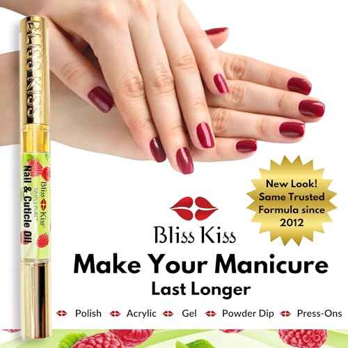 Bliss Kiss | 1 Juicy Raspberry Fragrance | Nail Oil Cuticle Pen w/Vitamin E & Jojoba?Nail Strengthener Nail Growth Serum for Brittle Peeling Breaking Thin Nails