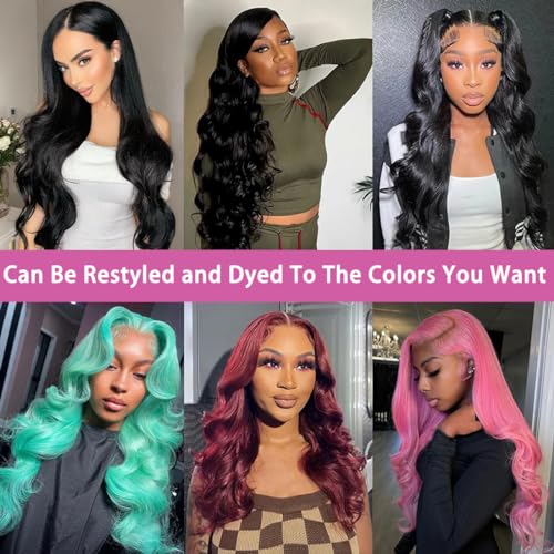 13x6 Body Wave Lace Front Wigs Human Hair Pre Plucked 200% Density HD Transparent Lace Frontal Wigs Human Hair With Baby Hair Natural Black 22 Inch