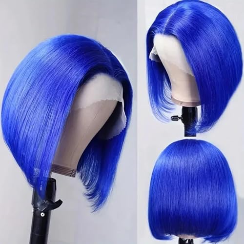 13x4 Lace Front Wigs Human Hair HD Lace Frontal Wig Human Hair Pre Plucked Glueless Blue Bob Wigs 180% Density 12 Inch Straight Dark Blue Short Bob Wigs for Black Women