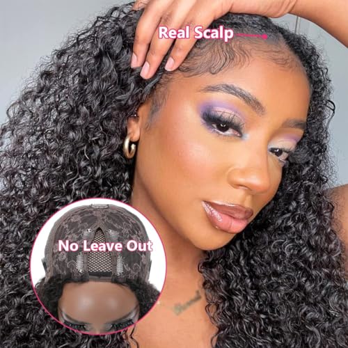 Sunber V Part Wig Human Hair Glueless Wig Kinky Curly Upgrade No Leave Out Vpart Afro Kinky Curly Wigs 150% Density Glueless Clip in Half Wigs No Glue No Sew in Beginner Friendly 16Inch