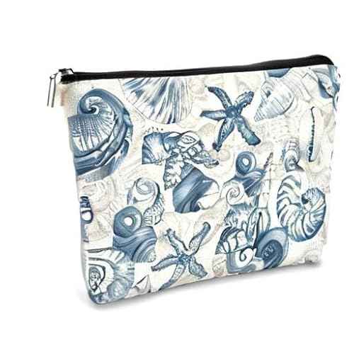 Retro Watercolor Seahorse Seashell Graffiti Makeup Bag, Beach Pouch for Sunscreen, Girls Beach Cosmetic Bag Idea for Women, Girls, Sister, Birthday Party, Pool, Summer Party
