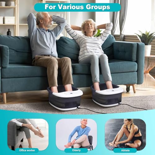 Foot Spa Bath Massager with Heat, Foot Bath with 22 Massage Rollers, Temperature Control, Jets, Bubbles, Epsom Salt and Vibration, Foot Soaking Tub for Relaxation - Grey