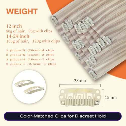 Full Shine Hair Extensions Real Human Hair Clip ins Blonde Hair Extensions Highlight Seamless Clip in Human Hair Extension PU Skin Weft Add Volume 18 Inch 8 PCS 120 Grams