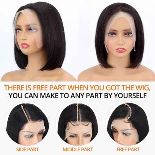 Short Bob Wig Human Hair 13x4 Straight Hd Lace Front Wigs Human Hair 200 Density Black Glueless Wigs Human Hair Pre Plucked Short Bob Wigs for Women 12 Inch