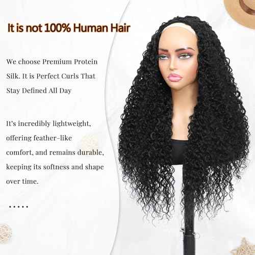 Long Burmese Curly Half Wigs for Black Women, 3 in 1 Glueless Wear and Go Protein Synthetic Hair Flip Over Wig, Soft Natural Human Hair Feel, Lightweight Beginner Friendly, Clip and Leave Out Options