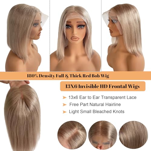 Munx 3x6 HD Lace Front Wigs 100% Human Hair Ash Blonde Bob Wig Pre Plucked 180% Density Glueless Transparent Lace Front Wig for Black Women with Baby Hair 14in Bleached Knots