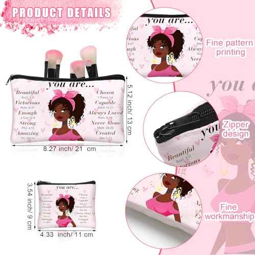 Silkfly 12 Pcs African American Cosmetic Bag for Women Bulk Christian Inspirational Gift Makeup Bag for Black Women Afro Queen Zipper Travel Pouch Purses Toiletry Organizer for Mother Day(Novel)