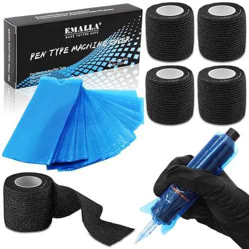 Pen Machine Covers with Grip Tapes - Rayyl 200pcs Tattoo Pen Covers and 4pcs Tattoo Grip Tape Tattoo Machine Bags Tattoo Pen Sleeves Combination Tattoo Supplies