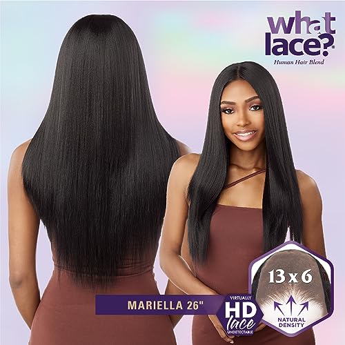 Sensationnel What Lace 13X6 Wigs - Mariella 26 Inch Human Hair Blend Lacefrontal Glueless Synthetic With Natural Density Preplucked Hairline (2 DARKBROWN)