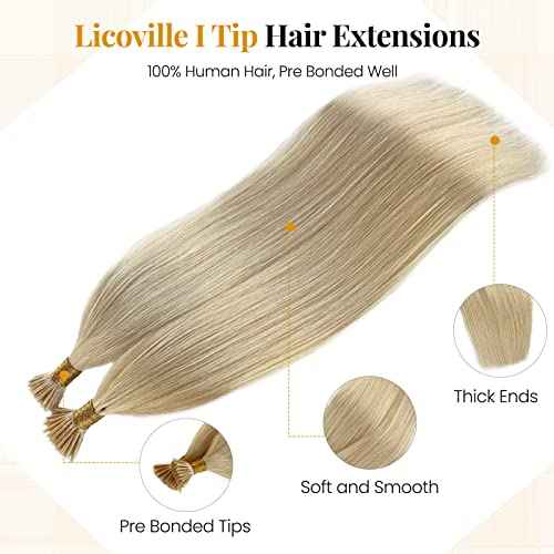 I Tip Human Hair Extension Platinum I Tips Real Hair Extensions for Women 50s 50g Keratin Cold Fusion Pre Bonded Itip Blonde Hair Extensions 22 Inch Silky Straight for Blonde Hair
