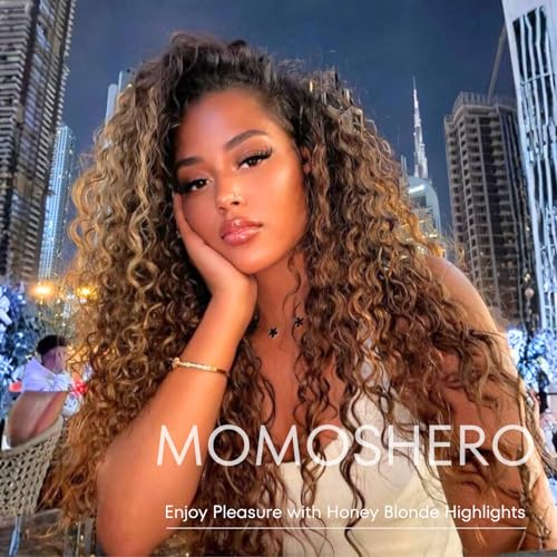 Highlight Bundles Human Hair Water Wave 22 Inch, Honey Blonde Soft & Shed-free P4/27 Ombre Color Curly Brown and Blonde Highlight Weave Bundles Wet and Wavy Single Bundle