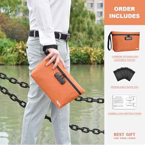 Storage Bag with Combination Lock 12.6"x7.5" Large Storage Container Medicine Lock Bag Travel Cosmetic Certificates Organizer Great Christmas Gift Halloween Orange Purse