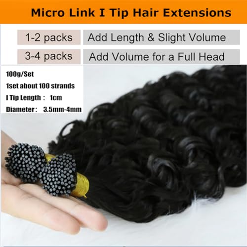 Water Wave I Tip Human Hair Extension Pre Bonded Raw I Tip Keratin Fushion Hair Natural Wavy Curly 100g/100 strand 24inch Microlink Beads I Tip Hair Extensions