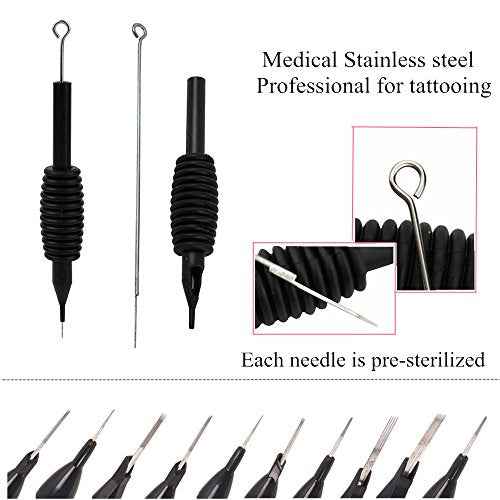 Tattoo Needles and Tubes Combo - 20Pcs Disposable Tattoo Tubes with Matching Mixed Tattoo Needles 3RL 5RL 7RL 9RL 5RS 7RS 9RS 5M1 7M1 9M1 for Tattoo Supplies Tattoo Machine (Black+Black-20pcs)