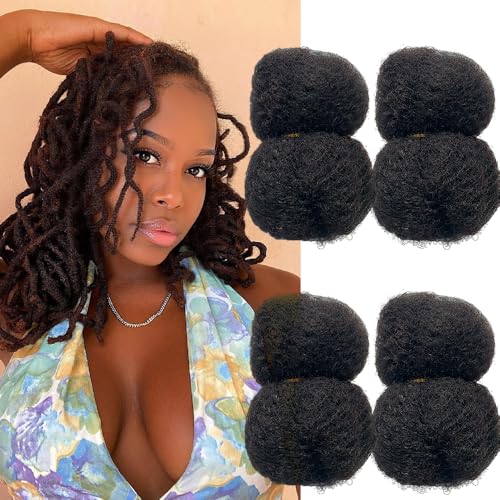 Tight Afro Kinky Human Hair for Dreadlocks,Ideal for Making Locs,Repair Extensions,Twist or Braids 4 Bundles/Package Natural Black #1B 10inch