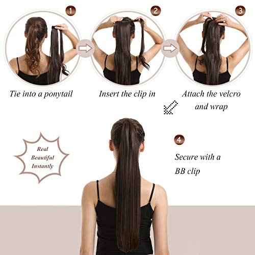 BARSDAR Natural Black Straight Ponytail Extension - 26 Inch Long Straight Wrap Around Ponytail for Black Women, Clip in Pony Tail Hair Extensions Synthetic Pony Tails Hairpieces Daily