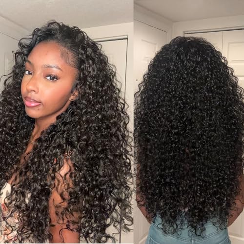 Frodio Curly Half Wig 26 Inches Veralux¢â Fiber Blend Human Hair 3 in 1 Shaggy Waves Flip Over Drawstring Wig 200% Density Glueless Wigs Natural Black Ready to Go Headband Wig for Women