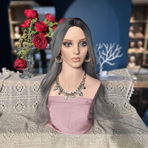 Realistic Female Mannequin Head with Shoulders for Wigs Earrings Hats Display,Glam Half Body Mannequin Head Wig Head Stand JF-DP496-YH1