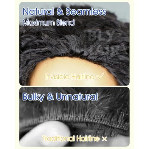 BLY Highlight Water Wave Half Wig Human Hair 3 in 1 Glueless Drawstring Flip Over Wear Go Wig for Women 1B 30 Color 180 Density Short Bob Wigs 10 Inch