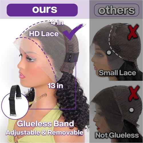 Deep Wave BOB Wig Human Hair 13x4 HD Curly BOB Lace Front Wigs Human Hair Pre Plucked Wear And Go Glueless Short Curly Frontal BOB Wigs For Black Women Wet And Wavy 14 Inch