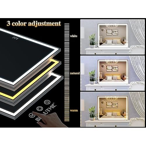 ANYHI Large Vanity Mirror with Lights, 28"x22" Makeup Mirror with Light Strip, 3 Color Modes, Dimmable, Smart Touch Control, Aluminum Frame, Tabletop or Wall Mount, White