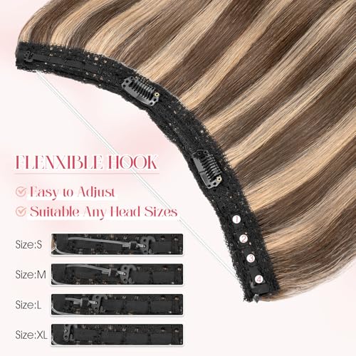 Rich Choices Halo Hair Extensions Real Human Hair Remy Hairs Halo Extension for Women Invisible Wire One Piece Clip in Hairpiece 18 Inch Straight-#4P27 Medium Brown Highlight Dark Blonde