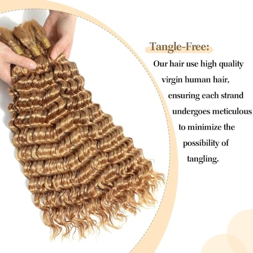 Deep Curly Braiding Human Hair 100g 20 Inch Color 27 Honey Blonde Deep Water Wave Bulk Human Hair for Braiding No Weft Brazilian Virgin Deep Curly Human Hair Extensions for Boho Braids