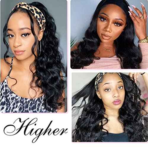 higher Body Wave Headband Human Hair Wig 18 Inch Glueless None Lace Front Wig Brazilian Virgin Hair Wear and Go Wigs for Black Women 150% Density Wigs Natural Color
