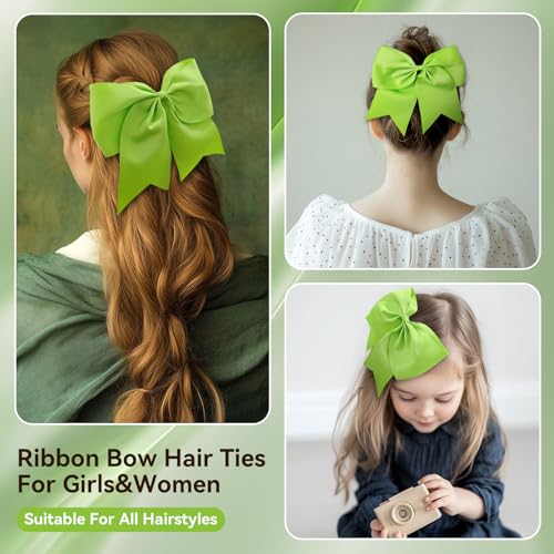 AXEN Large Cheerling Bow, 8 inch Cheer Hair Bows with Ponytail Holder for Teen Girls Sports Cheerleader Hair Accessories, Light Green