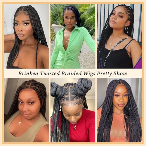 13x8'' HD Lace Front Knotless Braided Wigs for Women Short Box Braid Wig with Baby Hair Premium Synthetic Braided Lace Front Wigs Black 22 inch