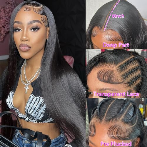 13x6 Lace Front Wigs Human Hair Straight 180% Density Glueless Human Hair Wigs for Black Women 13x6 Straight Lace Front Wigs Pre Plucked Lace Wigs 26 Inch