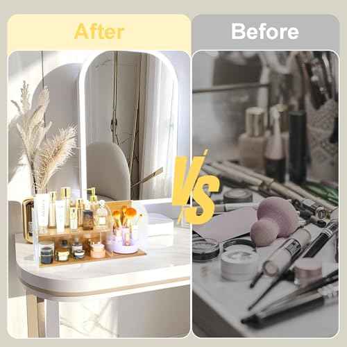 2-Tier Acrylic Makeup Organizer & Skincare Storage Cabinet Countertop Bamboo Desktop Organizer for Cosmetics, Skincare, and Essentials -Brown
