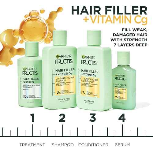 Garnier Fructis Hair Filler Strength Repair Serum Treatment with Vitamin Cg, Hair Serum for Weak, Damaged Split Ends, 3.8 Fl Oz, 1 Count