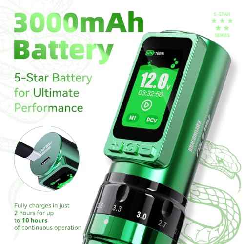 Mast Tattoo Gun Pen Machine, Fold Pro Cordless Year of Snake Edition Tattoo Machine Gift, Power Motor by Mcore-C3, 3000mAh Battery Power Supply (Kit)