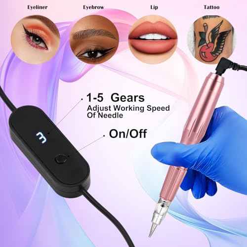 Eyebrow Microblading Tattoo Kit for Beginner Professional Complete Wired Tattoo Gun Set with 15Pcs Cartridge Needles Microblading Supplies for Eyebrow Lip Eyeliner