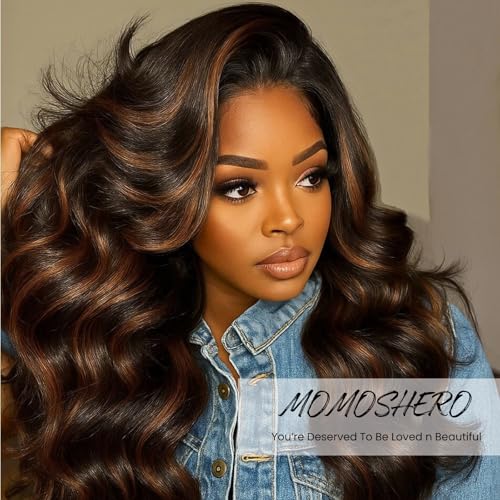 Brown Highlight Body Wave Bundles Human Hair 24 In, 12A Soft and Glossy Blonde Balayage Ombre One Bundles 100% Remy Hair Single Ombre Bundle #1b/30 Piano Color Dark Root