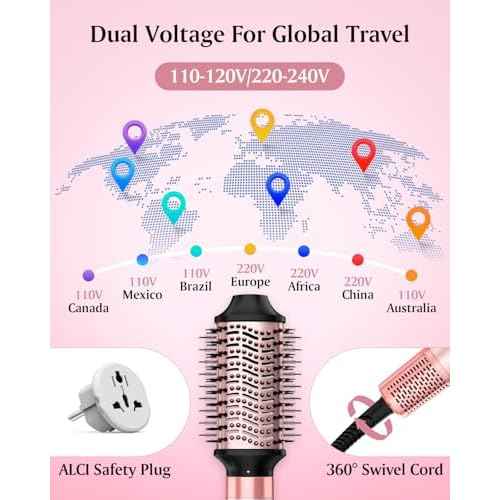 Brightup Dual Voltage Air Wrap Hair Styler - 5 in 1 High Speed Hot Air Styler 1400W Blow Dryer Brush, Negative Ions, Cool Shot Button, Curler, Volumizer, Straighter, No Heat Damage, with Travel Bag