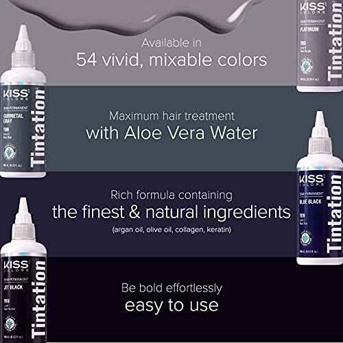 Red by Kiss Tintation Semi-Permanent Hair Color, Aloe Vera Water Based, Argan Oil, Olive Oil, Collagen & Keratin, Long-Lasting Color Dye (Jet Black, 5 Fl Oz)