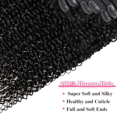 3C 4A Kinky Curly Clip in Hair Extensions Human Hair for Black Women - 8Pcs 18Clips Double Weft Brazilian Remy Human Hair Thick to Ends 120G/4.2oz Natural Black (22 inch)