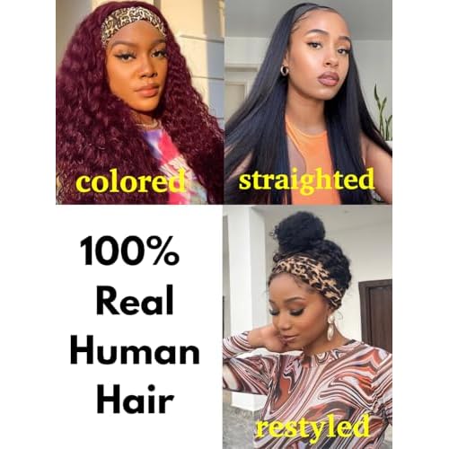 Water Wave Headband Wig Human Hair 18inch Curly Drawstring Headband Wigs Human Hair Wear and Go Glueless Wigs for Black Women Brazilian Virgin Hair 220 Density Natural Color