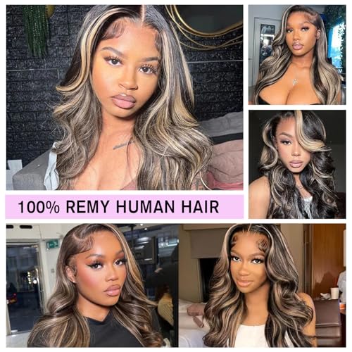 Ombre Lace Front Wig Human Hair Pre Plucked 1B/27 Highlight Lace Front Wig Human Hair with Baby Hair 180 Density 13x4 Body Wave Colored Lace Front Wigs Glueless Wigs 24 Inch