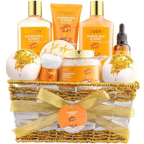 Christmas Gifts for Women Gift Basket for Women - 10 Pc Almond Milk & Honey Beauty & Personal Care Set - Home Bath Pampering Package for Relaxing - Spa Self Care Kit - Birthday, Mom, Anniversary Gift