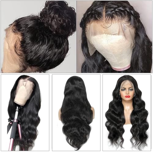 SIFULAN 13x4 Body Wave Lace Front Wig Human Hair 180% Density HD Transparent Lace Front Wig Pre Plucked Body Wave Frontal Wigs Human Hair for Black Women 24 inch Glueless Wig Natural Color