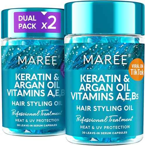 MAREE Hair Oil for Frizzy - Hair Vitamins Keratin Styling Capsules 2 PACK with Jojoba & Argan Oil - Anti Frizz Serum for Women - Frizzy, Damaged, Dry & Curly - S?rum Gotas & Aceite Para el Cabello