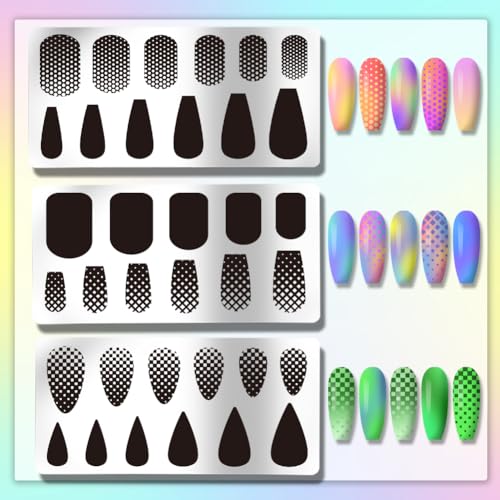 PH PandaHall 3pcs Color Block Nail Art Templates, 35 Patterns Gradient Texture Style Nail Stamping Plate Nail Art Stencils Stainless Steel Plates for Nail Design Print Manicure Salon