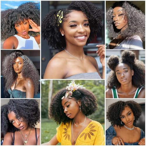 Mongolian Afro Kinky Curly Human Hair Bundles Afro Curly Weave Hair Extensions for Black Women Unprocessed Virgin Hair Afro Kinky Human Hair Bundles Natural Color (Afro Kinky Curly Bundles, 16 18 18)