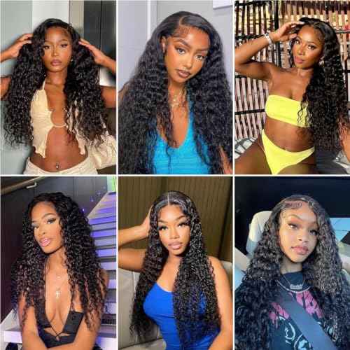 Deep Wave Bundles Human Hair 10A Brazilian Virgin Human Hair Bundles 100% Unprocessed 10 12 14 Inch Water Wave Bundles Double Weft Deep Curly Weave 3 Bundles Natural Color
